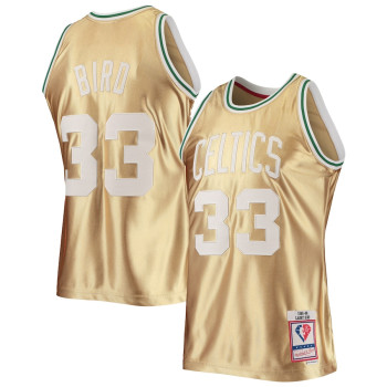 Men's Larry Bird Boston Celtics Mitchell & Ness 75th Anniversary 1985-86 Hardwood Classics Swingman Jersey - Gold
