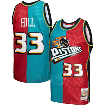 Men's Grant Hill Detroit Pistons Mitchell & Ness Hardwood Classics 1999-00 Split Swingman Jersey - Teal/Red