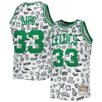 Men's Larry Bird Boston Celtics Mitchell & Ness 1985-86 Hardwood Classics Doodle Swingman Jersey - White